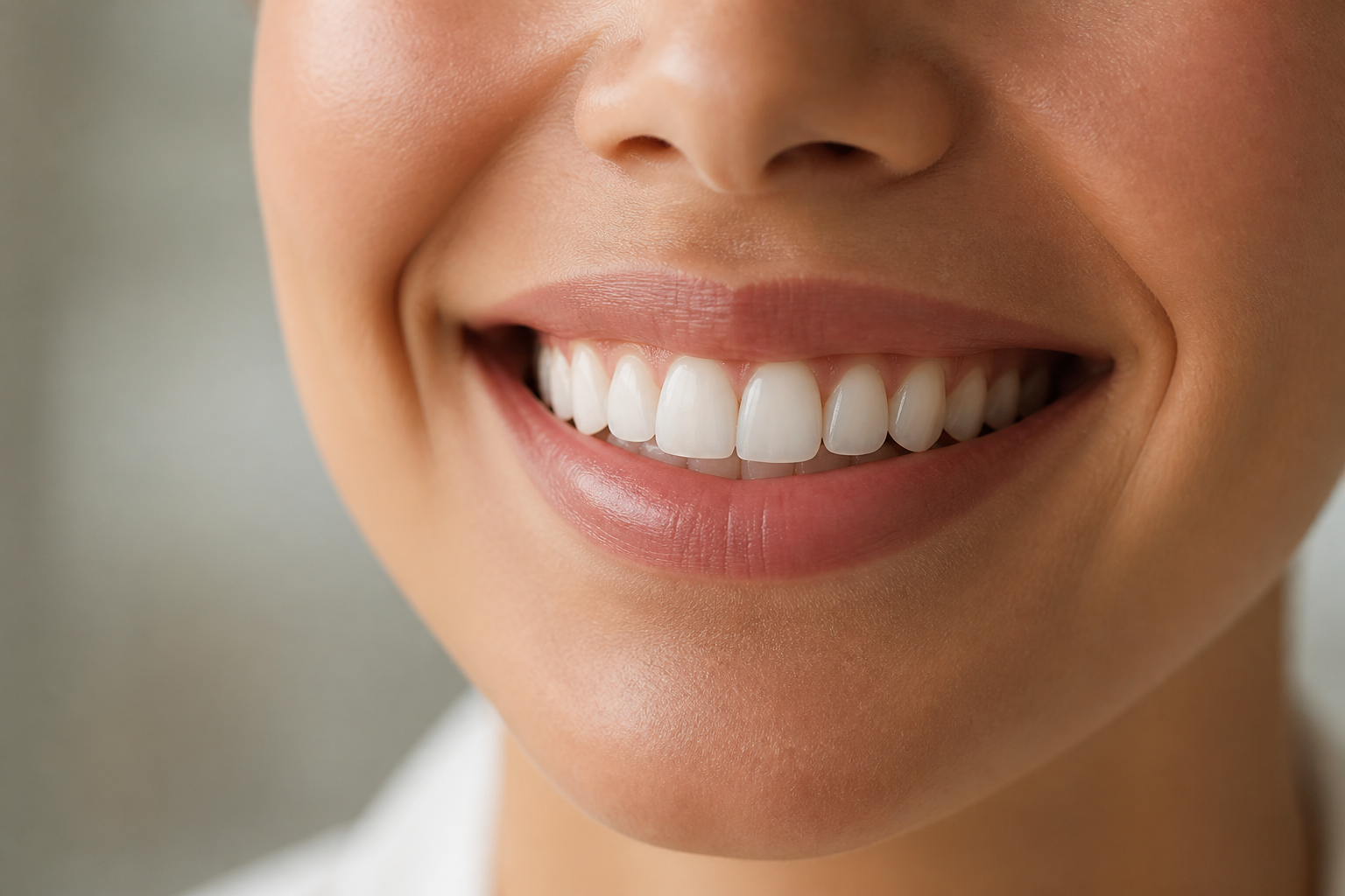 Close-up of a natural, healthy bright smile